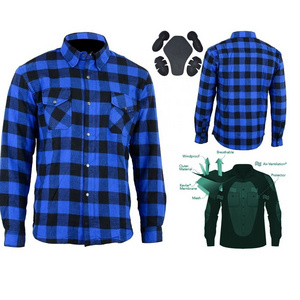 Cafe Racers Men's Shirt in Blue Flannel Fabric Racing CE protectors motorbike Brat fashion clothing custom made fire resistant