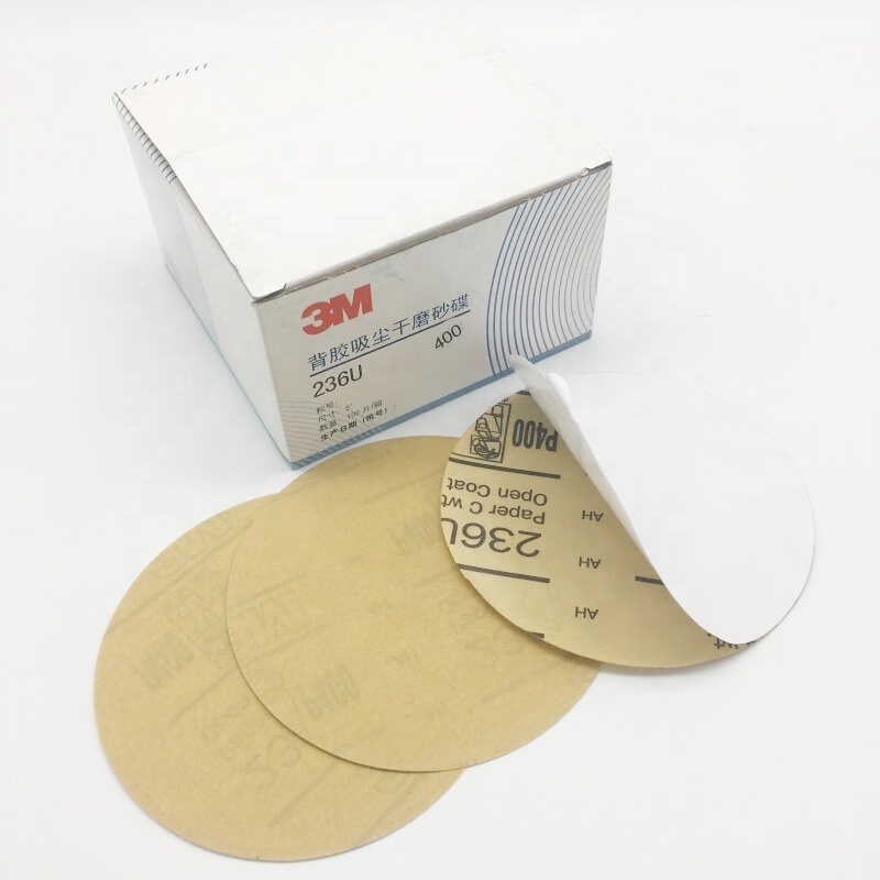 3M 236U sandpaper gold sand disc abrasive  roll hook and loop or psa backing for for car or furniture finish polishing