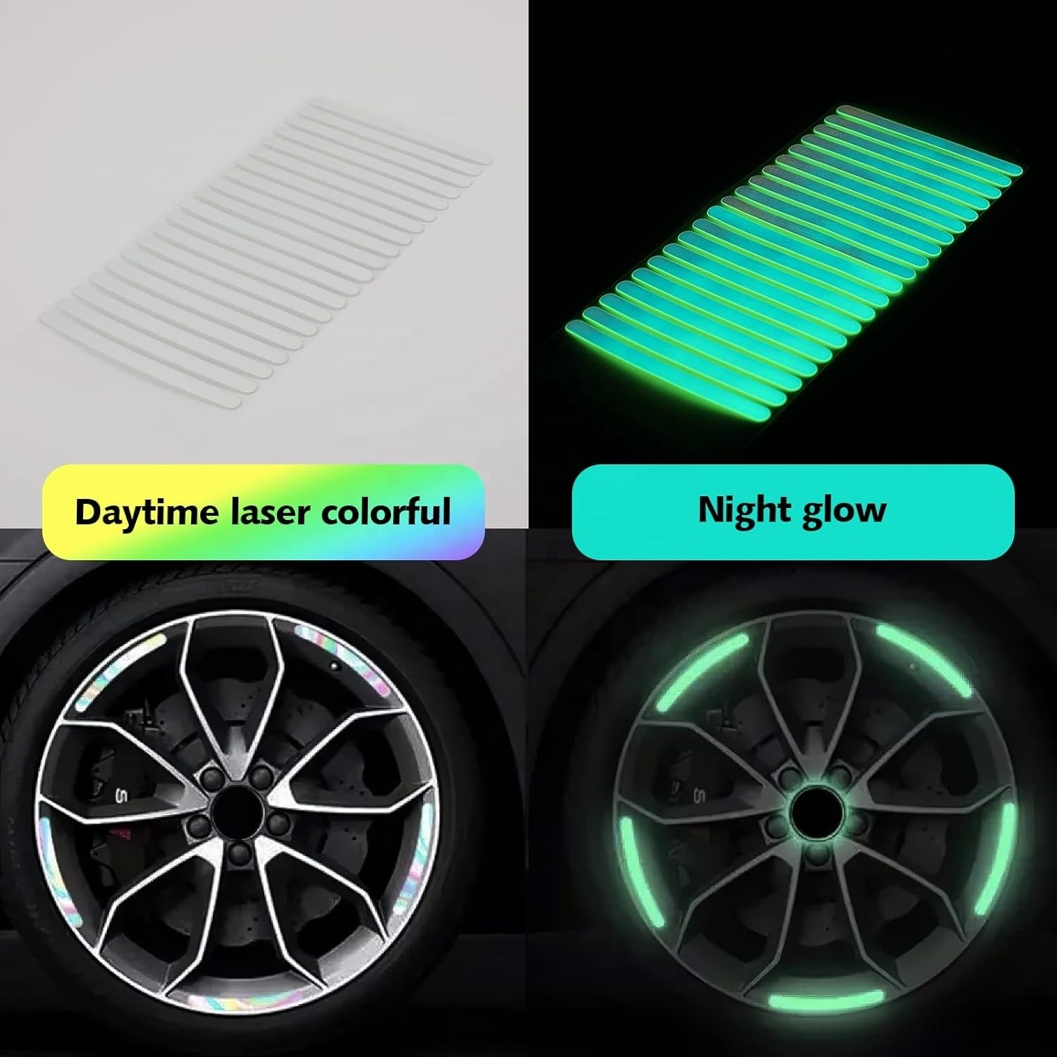 Factory Custom Logo 20pcs Night glow Luminous Wheel Rim Stripe Decal Sticker for Car Motorcycle Wheels Bicycle Luminous Stickers