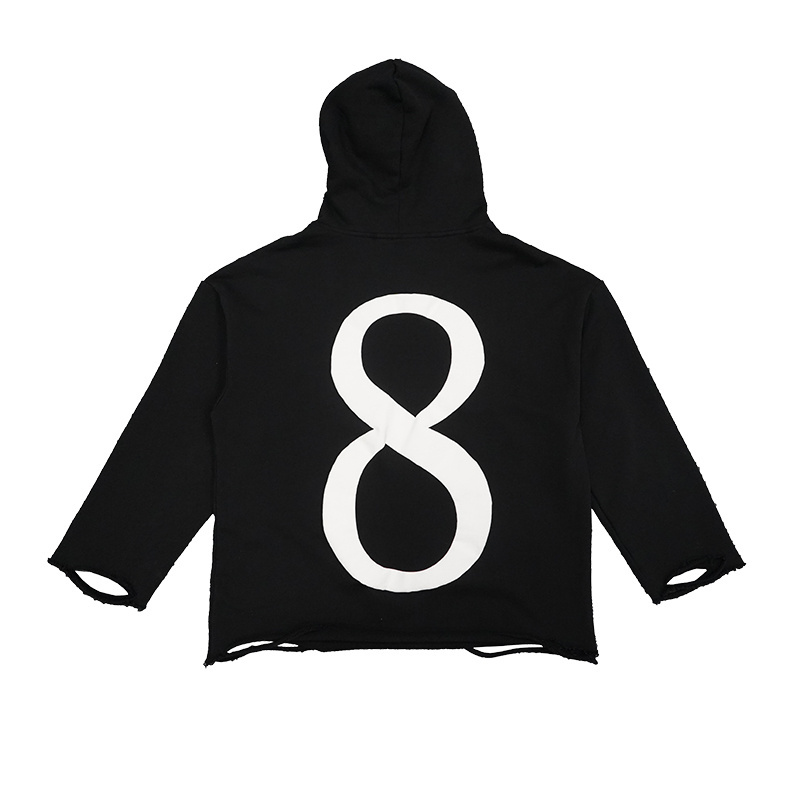 High Quality 460 Gsm French Terry Hoodie Heavyweight Rip Hem Screen Printing Cut Edge Custom Raw Hem Hoodie for Men