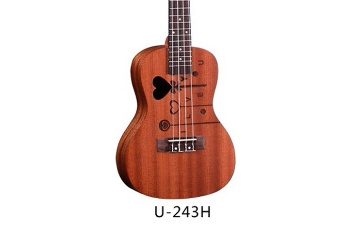 beautiful Pattern Popular 23 Inch Concert Cartoon Engraving Ukulele Cheapest Kids Wooden Guitar Wholesale U-243