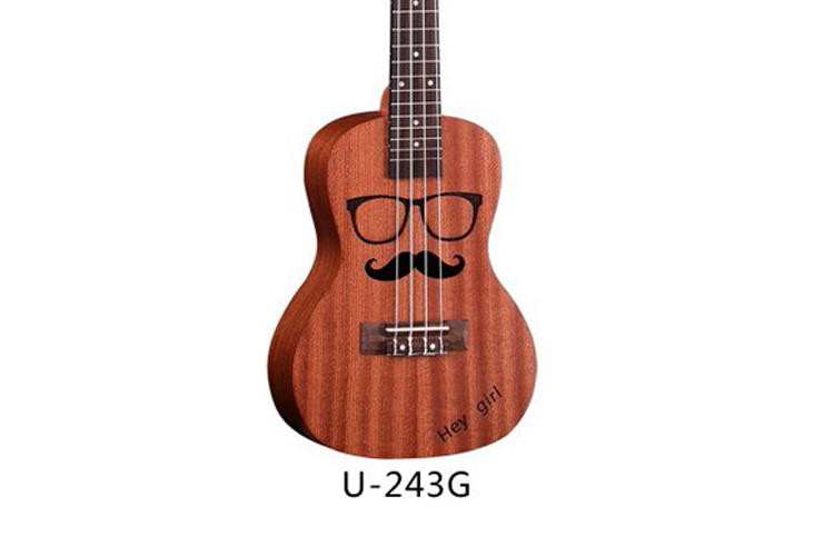 beautiful Pattern Popular 23 Inch Concert Cartoon Engraving Ukulele Cheapest Kids Wooden Guitar Wholesale U-243