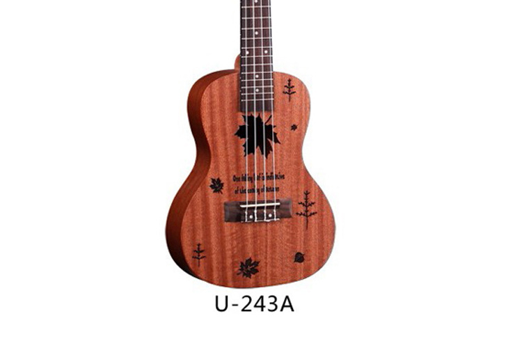 beautiful Pattern Popular 23 Inch Concert Cartoon Engraving Ukulele Cheapest Kids Wooden Guitar Wholesale U-243