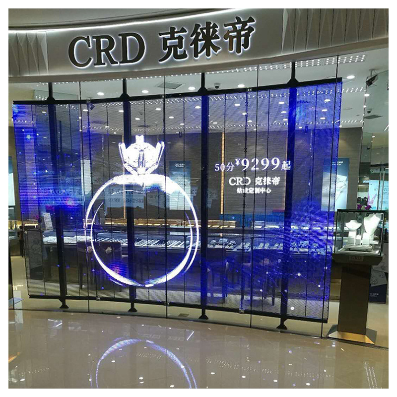 Commercial centre glass window wall mesh indoor p3.91 transparent flexible led display screen