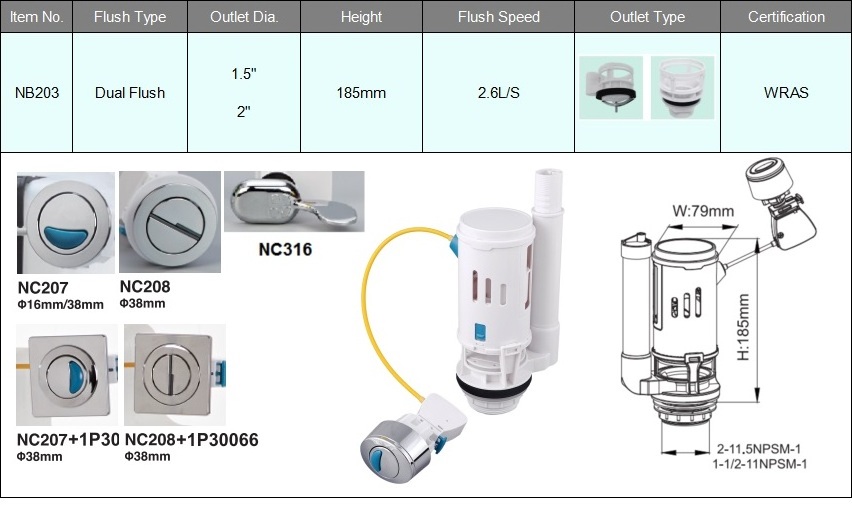 2022  High quality toilet repair kits toilet fitting cistern fitting dual flush valve