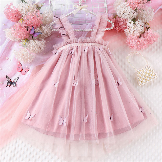 1 Pcs Custom Label Butterfly Tulle Summer Baby Infant Clothing Tank Tops Tutu Girls Clothing Toddler Dress