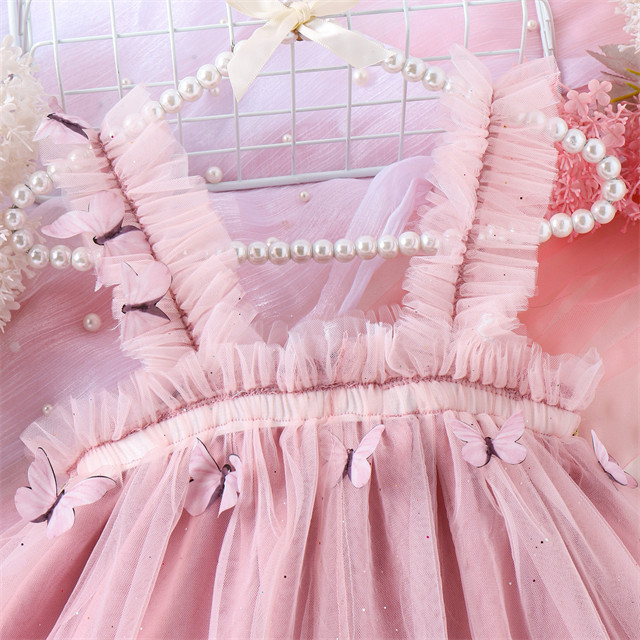 1 Pcs Custom Label Butterfly Tulle Summer Baby Infant Clothing Tank Tops Tutu Girls Clothing Toddler Dress