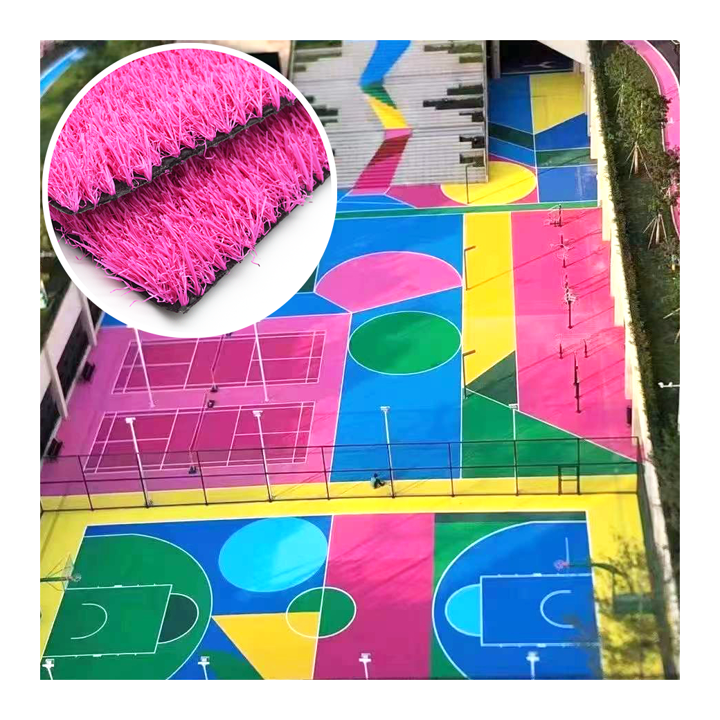 Free Samples Multiple color and natural looking pink Artificial Grass for Kindergarten and playground