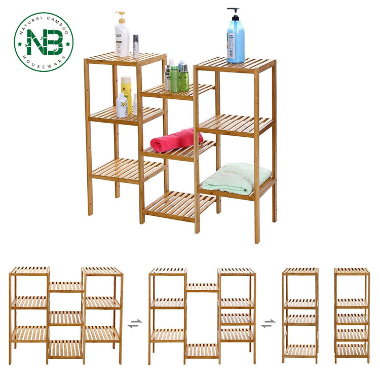 Bamboo Customizable Utility Shelf Bathroom Rack Plant Display Stand 9-Tier Storage Rack Shelving