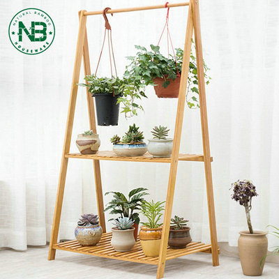 3 tier Ladder Stands Indoor Outdoor Modern Foldable Hanging Display Racks Bamboo Flower Pot Plant Shelves