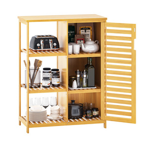 Multipurpose Bathroom Bedroom Towel Cabinet Bamboo Storage Cabinet with Sliding Doors