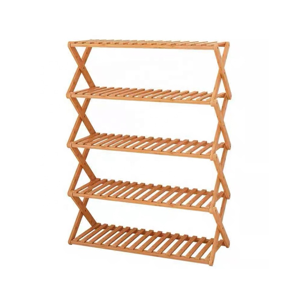 Custom Tier Free Standing Foldable folding Bamboo Shoe Storage Rack Shelf