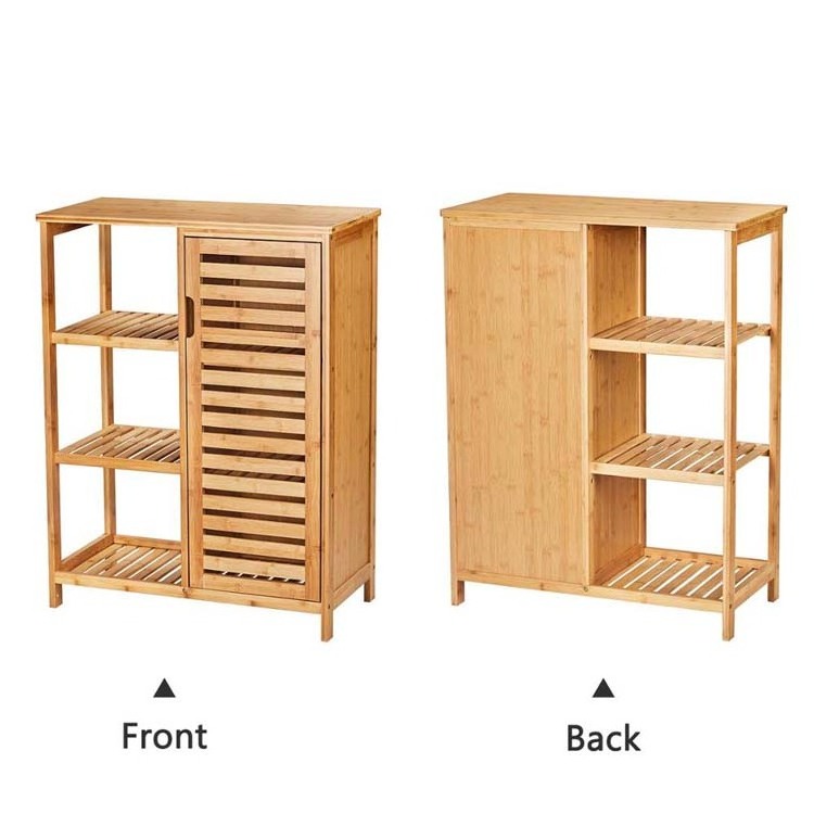 Bamboo Shelf Refined Bathroom Storage Cabinet with Doors and 3 Side Shelve