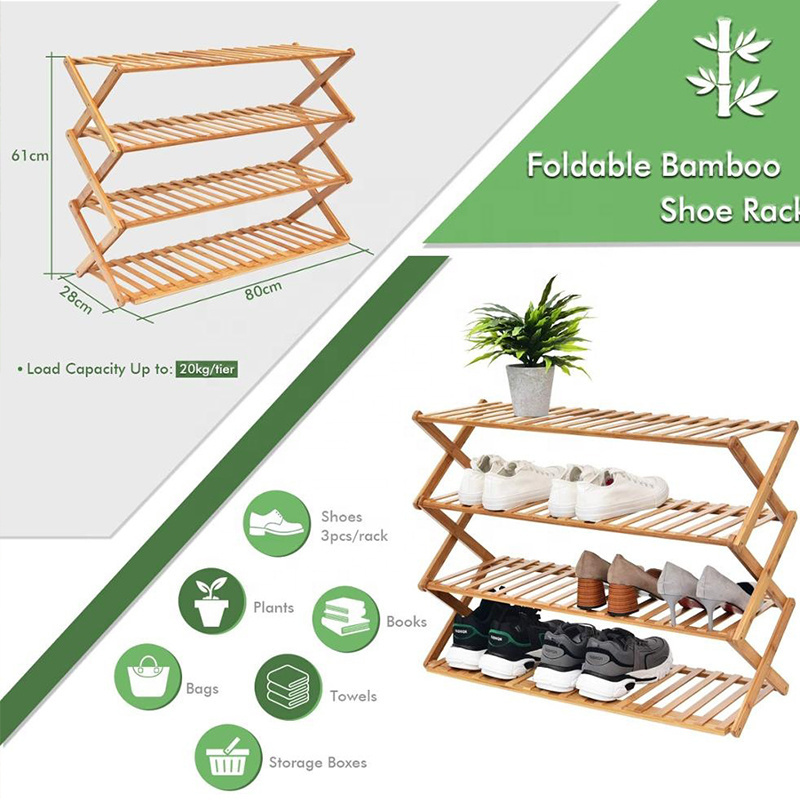 Multi-Tier Foldable Bamboo Shoe Rack Multifunctional Plant Stand Plant Flower Display Rack Free Standing Shoe Shelf Storage