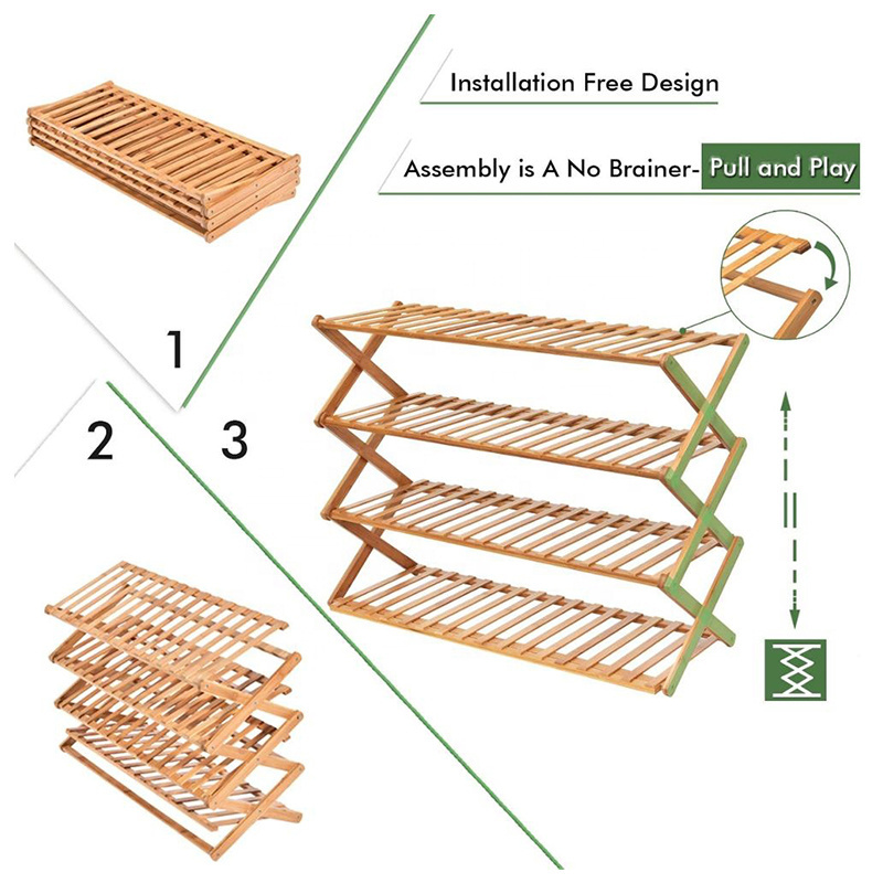 Multi-Tier Foldable Bamboo Shoe Rack Multifunctional Plant Stand Plant Flower Display Rack Free Standing Shoe Shelf Storage