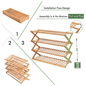 Multi-Tier Foldable Bamboo Shoe Rack Multifunctional Plant Stand Plant Flower Display Rack Free Standing Shoe Shelf Storage