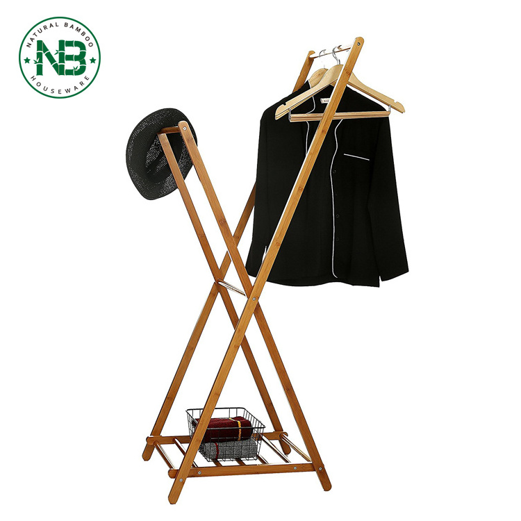 Portable Extra Large Garment Rack Hanging Rail Bamboo Coat Rack Bamboo Clothes Rack for Entryway