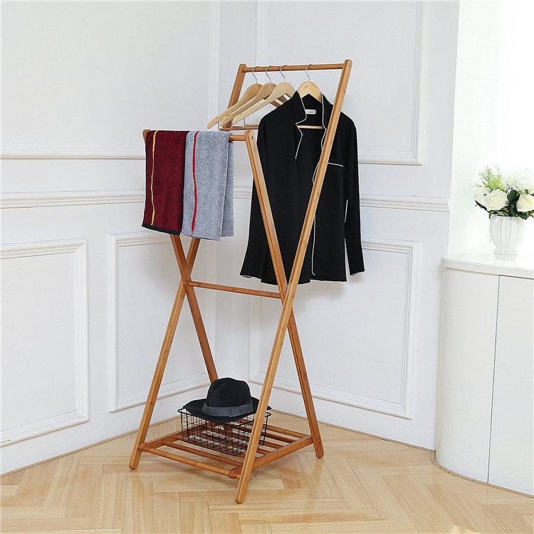 Portable Extra Large Garment Rack Hanging Rail Bamboo Coat Rack Bamboo Clothes Rack for Entryway