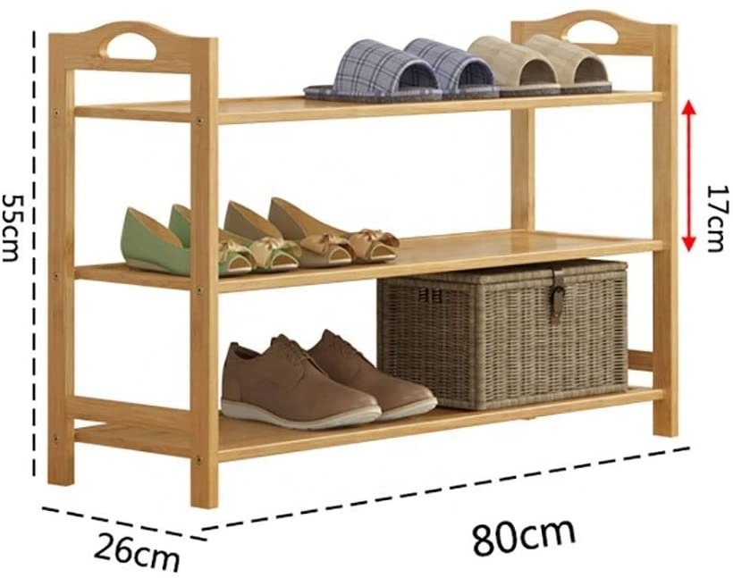 Durable and Sturdy Dimensions Shoes Rack 3 Tier DIY Free Standing Bamboo Shoes Shelf Organizer for Home Bedroom Entryway