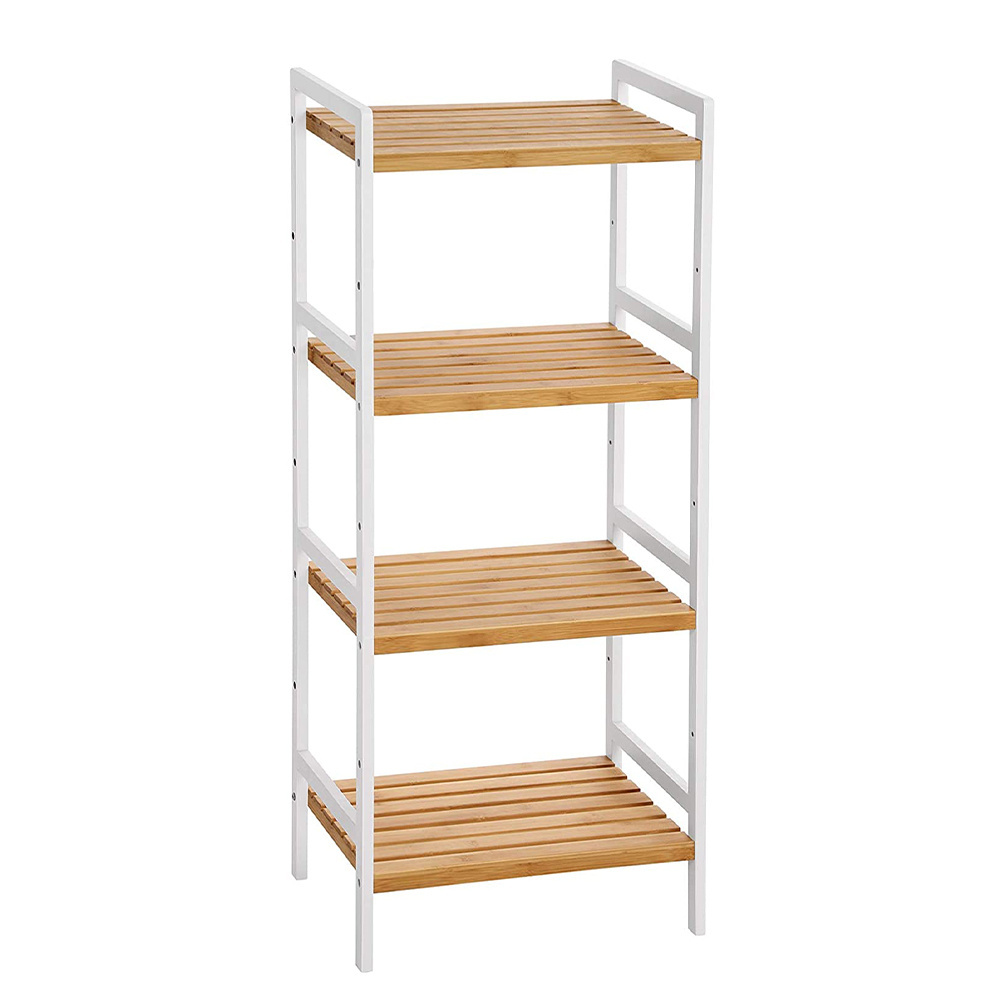 Multifunctional storage organizer white 4 tier corner shelf bathroom bamboo shelf organizer