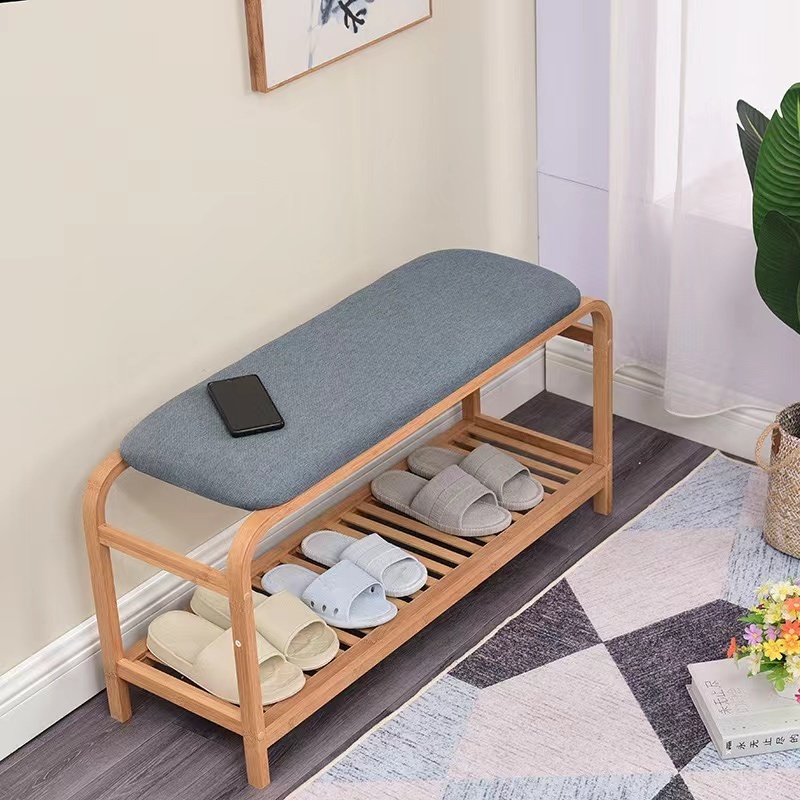 Cheap long bench cushion shoes storage rack entance shoes changing bamboo bench