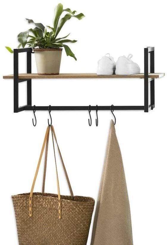 Wholesale Wall Coat Rack Bamboo Coat Hanger with Shelf in Hallway