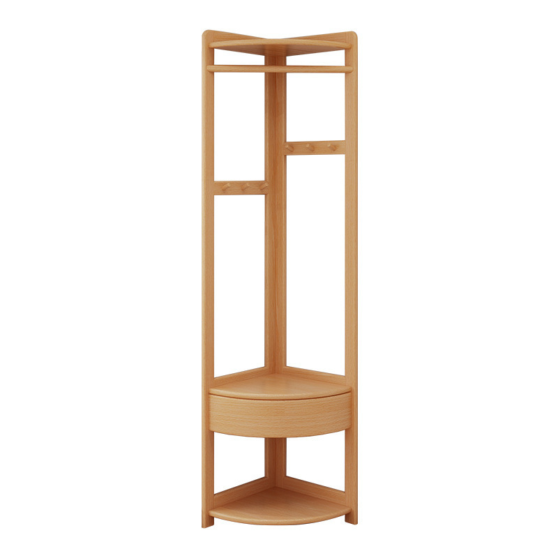 Wholesale Bamboo Corner Hanger Furniture Coat Rack with Drawer Storage Free Standing Coat Hanger Stand Shelf for Bedroom