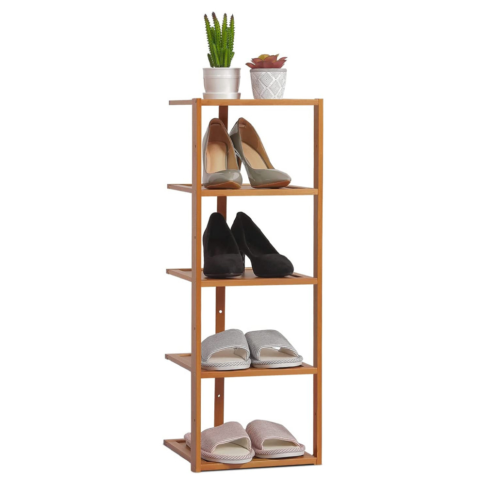 5 story brown narrow shoe rack saves space ventilated bamboo storage shoe rack