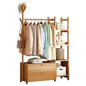 Vertical hanger heavy coat display rack storage finishing open wardrobe bamboo locker