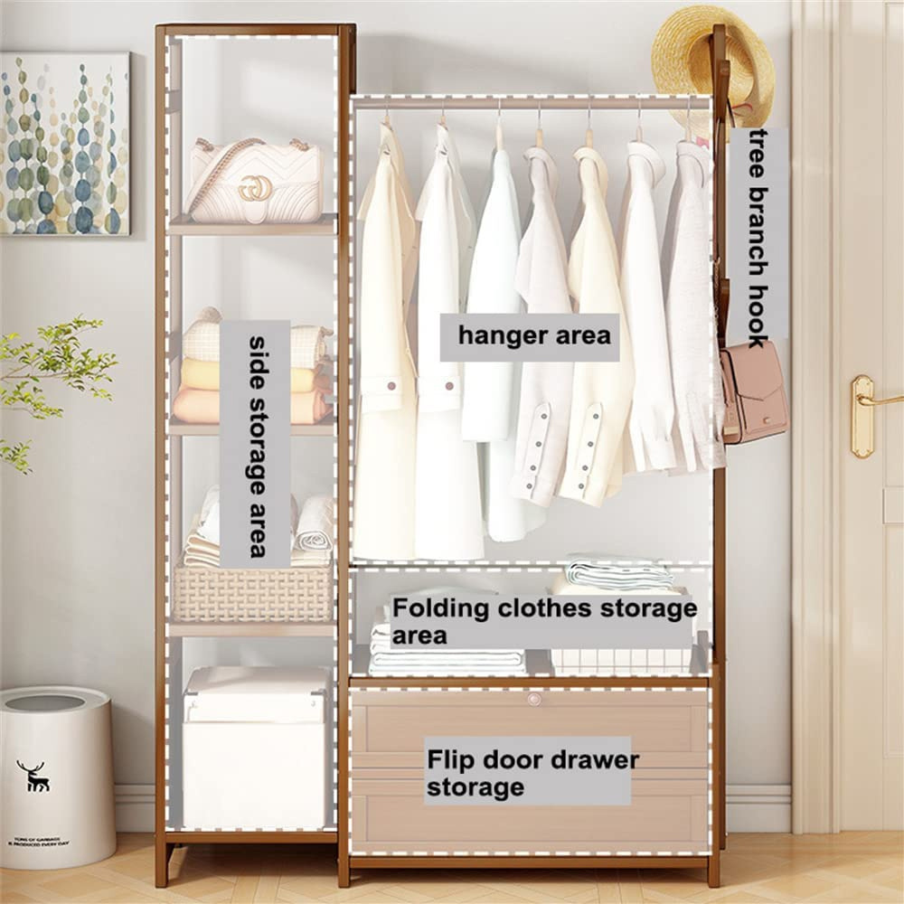 Vertical hanger heavy coat display rack storage finishing open wardrobe bamboo locker