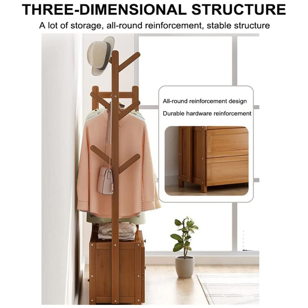 Vertical hanger heavy coat display rack storage finishing open wardrobe bamboo locker