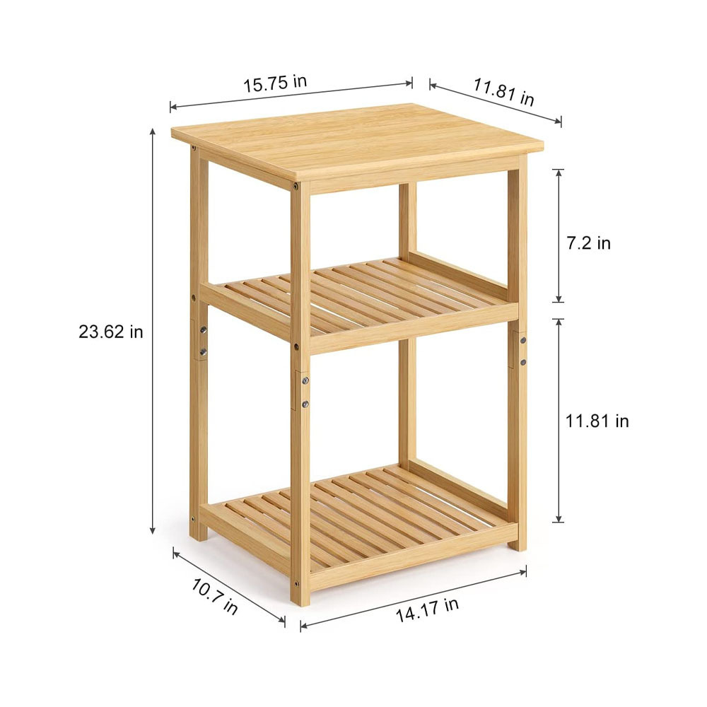 Three layer narrow side table saves space bamboo storage rack