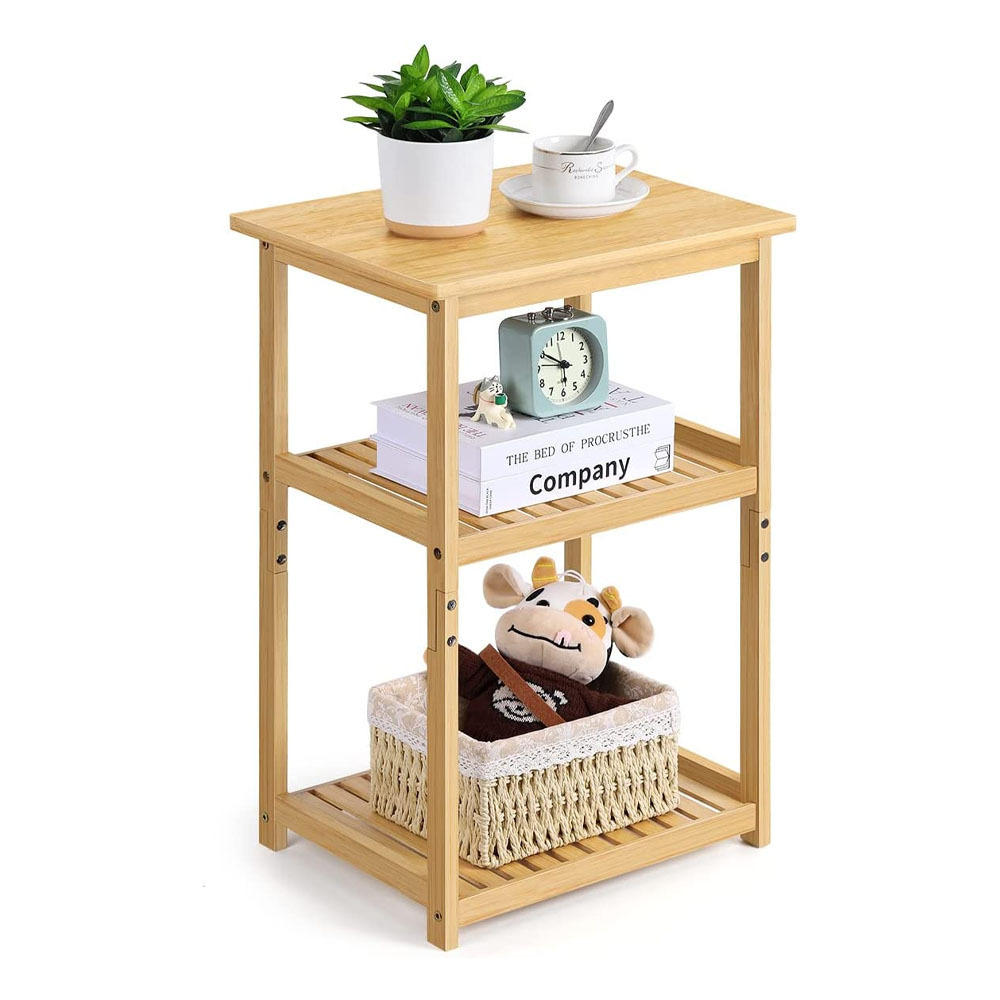 Three layer narrow side table saves space bamboo storage rack