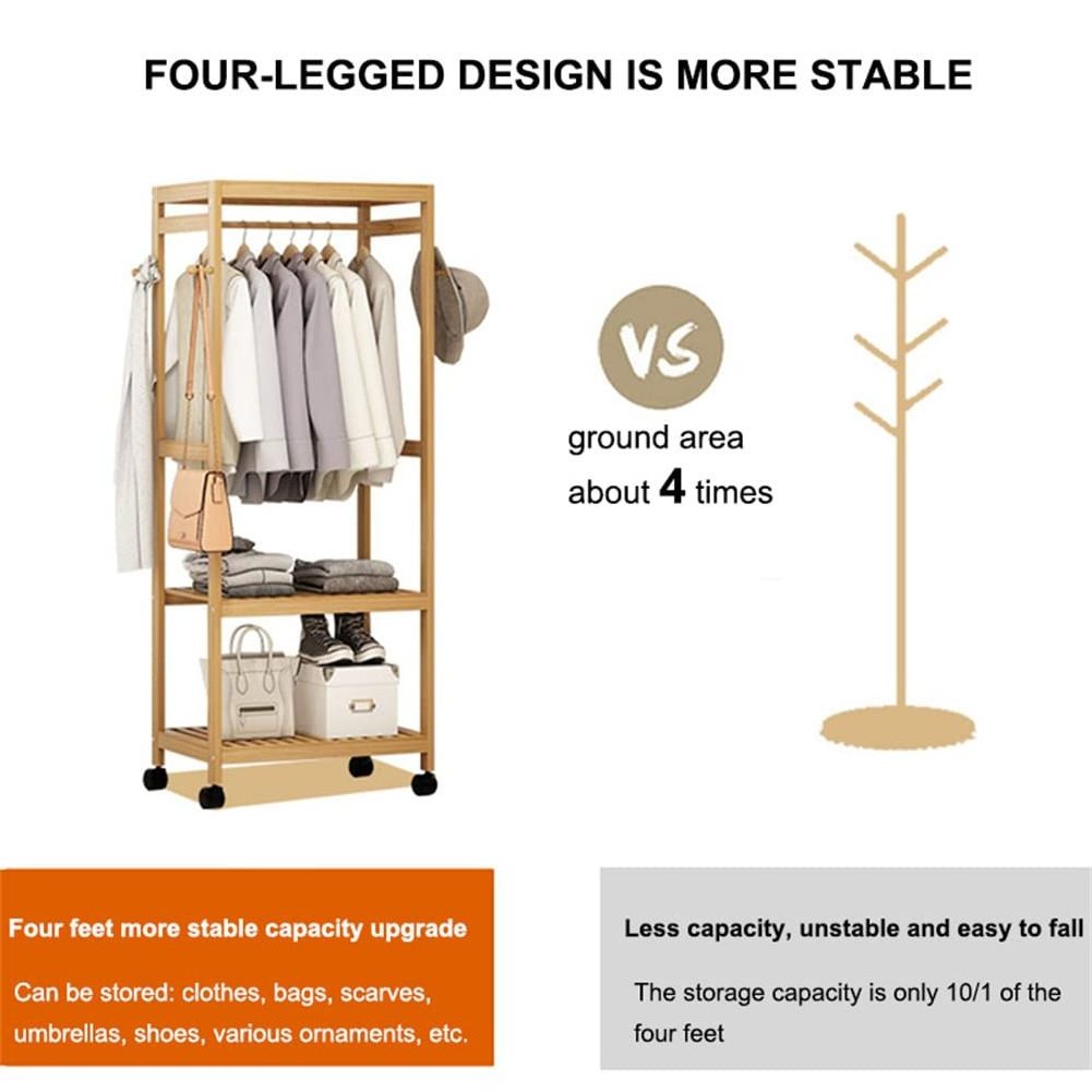 Portable roll clothes rack storage rack for shoes and clothes bamboo hangers