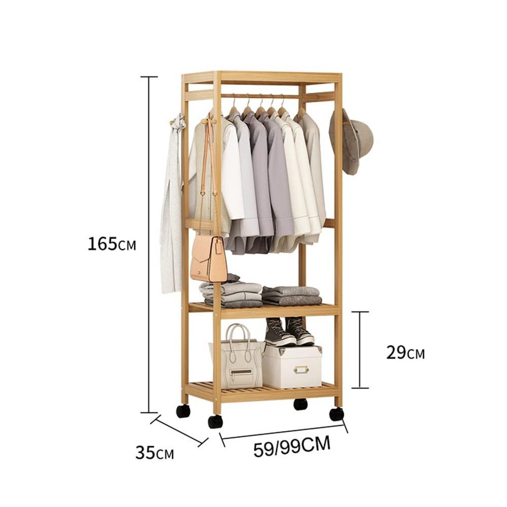 Portable roll clothes rack storage rack for shoes and clothes bamboo hangers