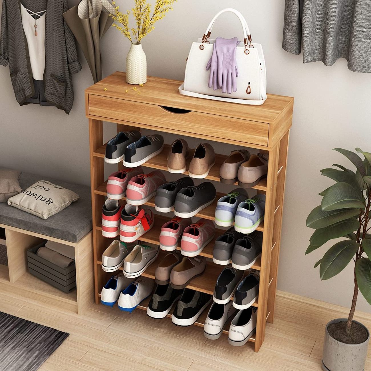 Free standing shoe rack of shoe storage cabinet entrance bamboo shoe cabinet