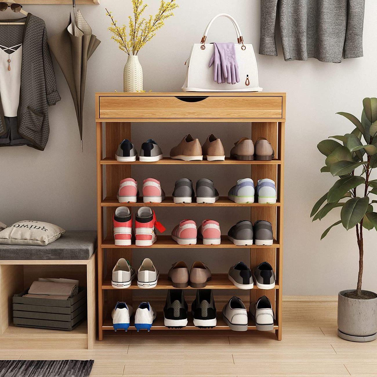 Free standing shoe rack of shoe storage cabinet entrance bamboo shoe cabinet