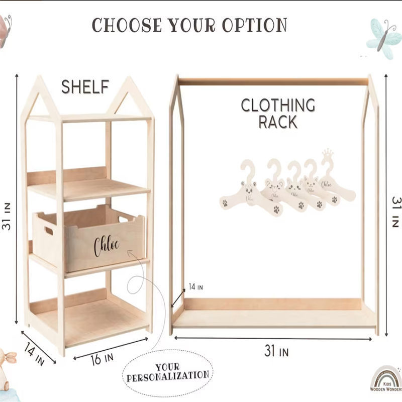 Kids clothing display racks bamboo coat rack With Storage Children Wardrobe Rack