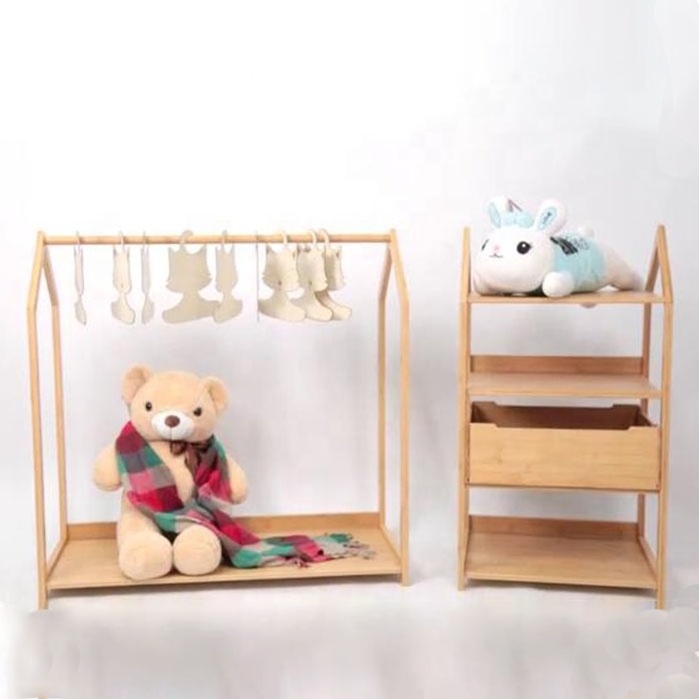 Solid Bamboo Wood Children Clothes Coat Rack For Kids With Hanging Cloth Dress Up Kid's Coat Rack