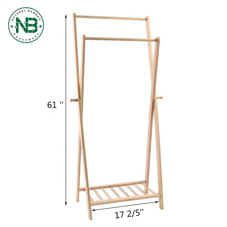 Simple Generous Bamboo Garment Coat Rack,Portable Clothes Hanger Organizer