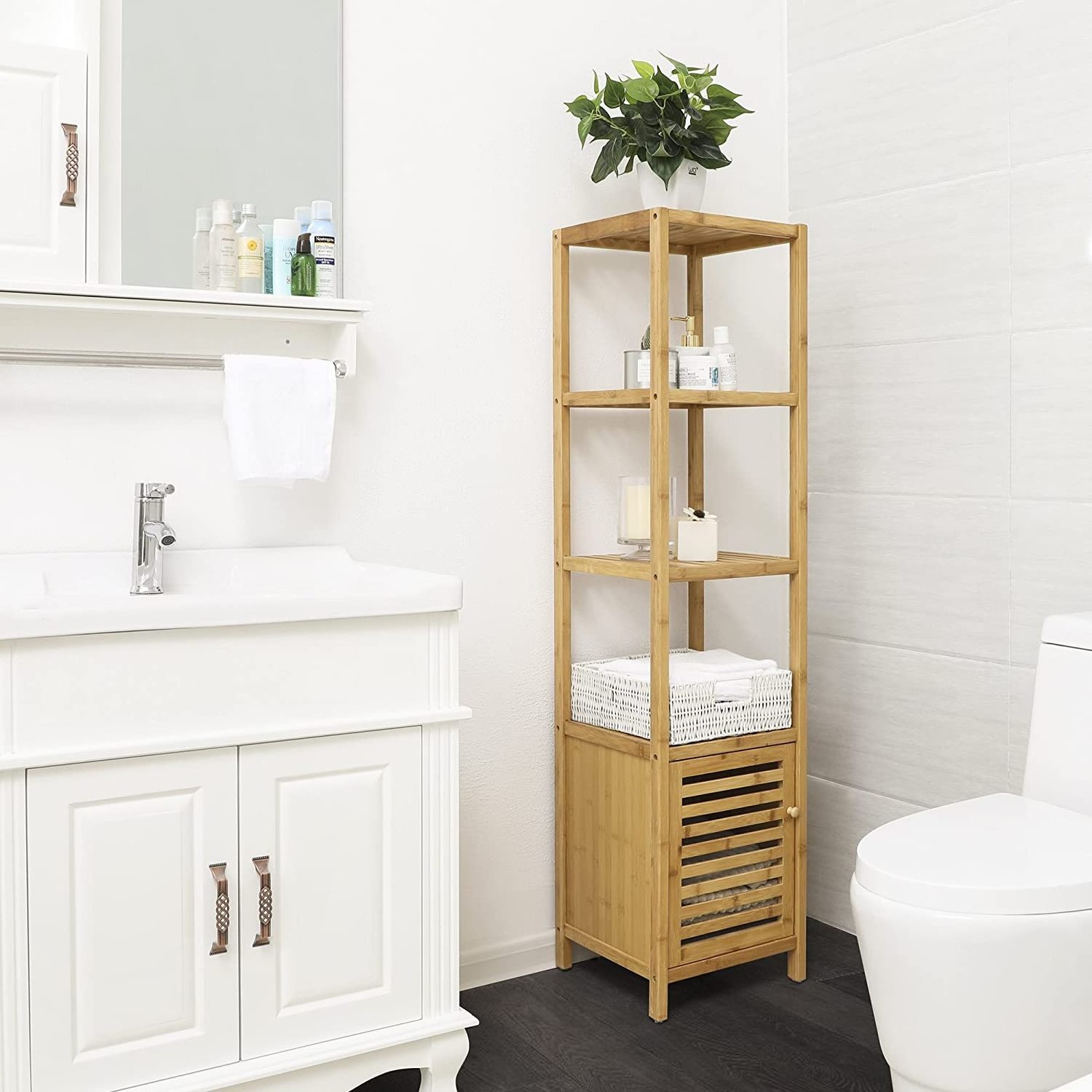 Multifunctional Organic Bamboo 4-tier Shelving Unit Bathroom Shelf Organizer