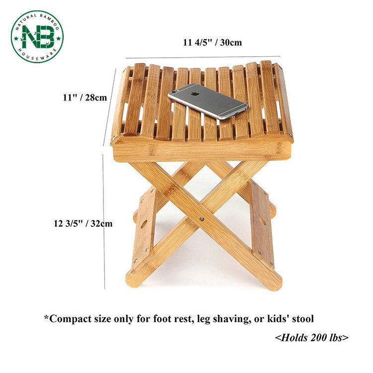 Folding Bamboo Step Stool for Shower Leg Shaving and Foot Rest Fully Assembled Wooden Spa Bath Chair