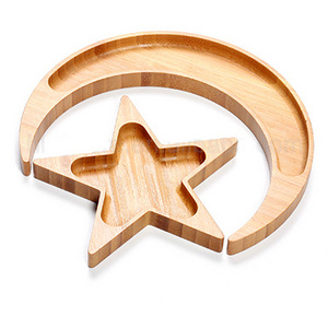 Moon and star shape design bamboo food tray candy dish wooden kids plate set