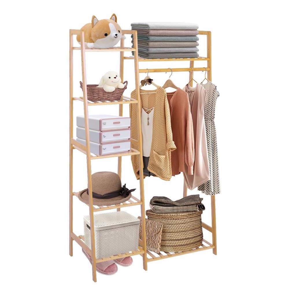 CUSTOM Minimalism Garment Bamboo Shelf 7-Tier Storage Shelves Heavy Duty Clothing Rack for Wardrobe Closet Organizer