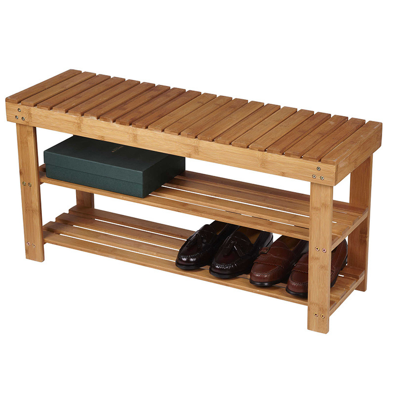 Bamboo Shoes Bench Boot Organizing Upholstered Shoe Rack Entryway Storage