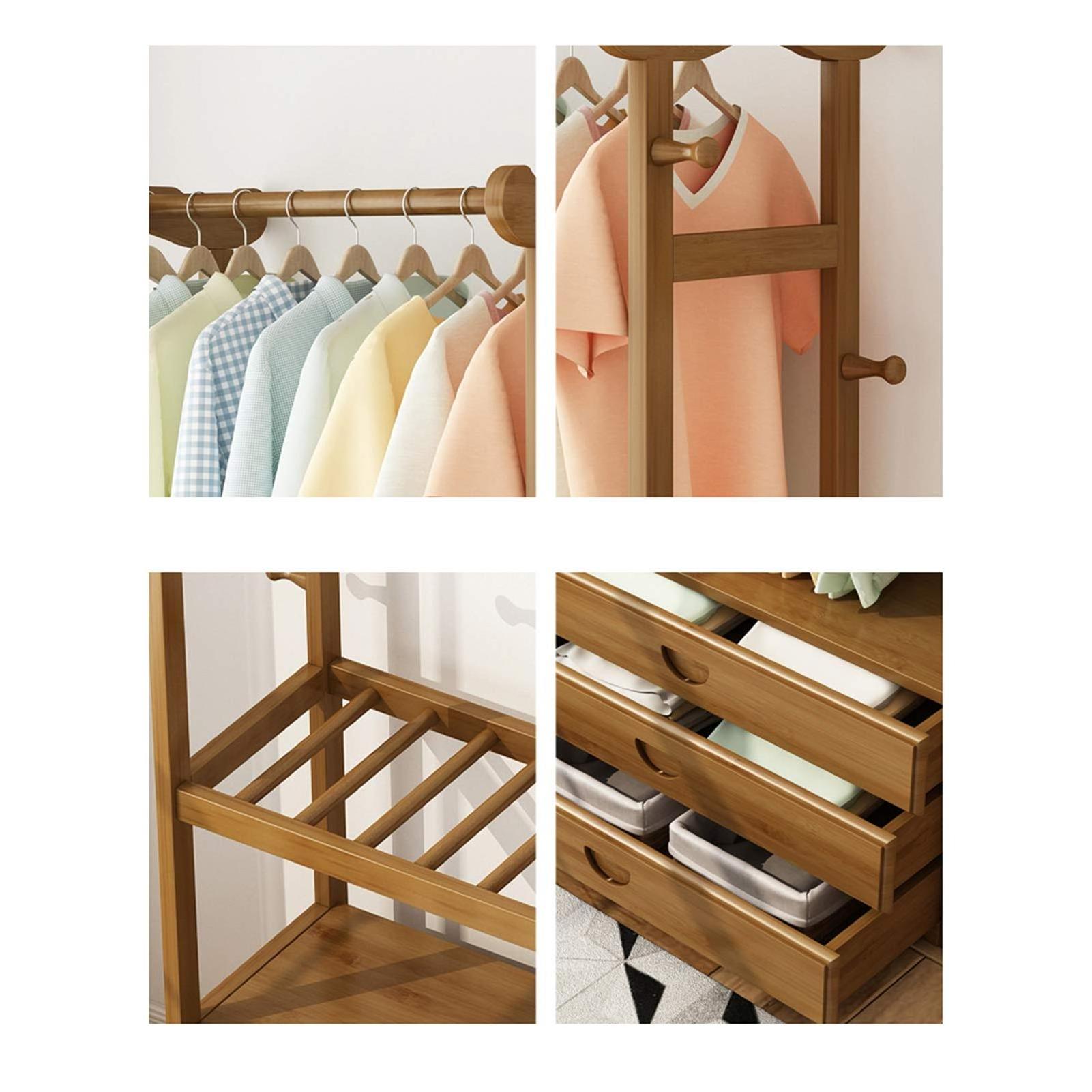 Three in one organizer multifunctional clothes hanger finishing device bamboo wardrobe cabinets