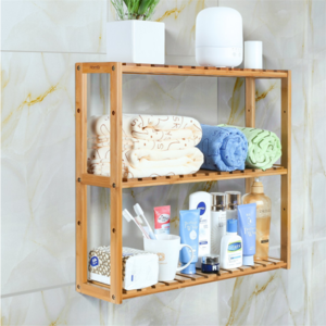 Bamboo Bathroom Shelf 3-Tier Adjustable Layer Rack Wall Mounted Utility Storage Organizer