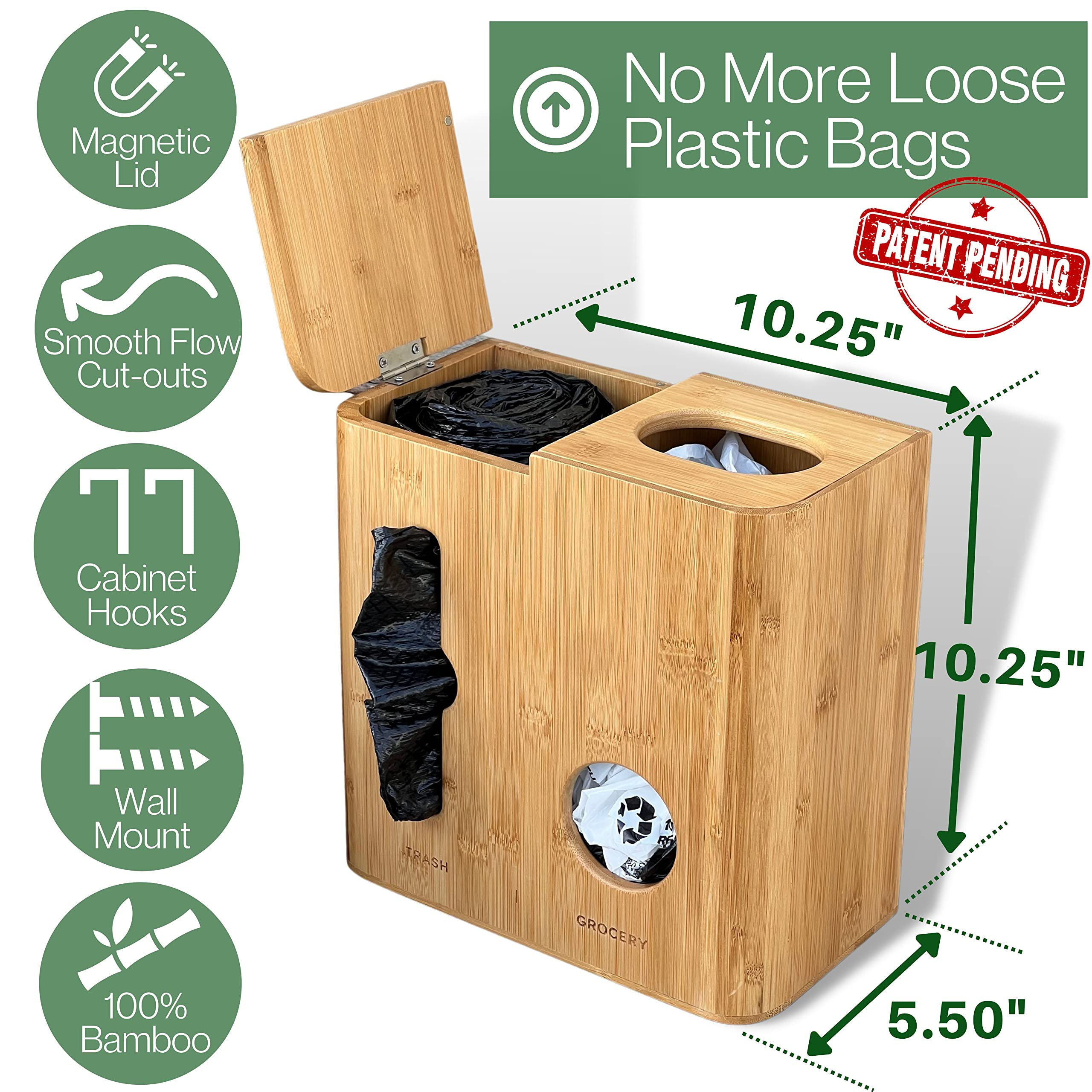 Bamboo Wall Mounted Garbage Bags Storage Box Kitchen Roll Holder Trash Bag Dispenser For Plastic Bags