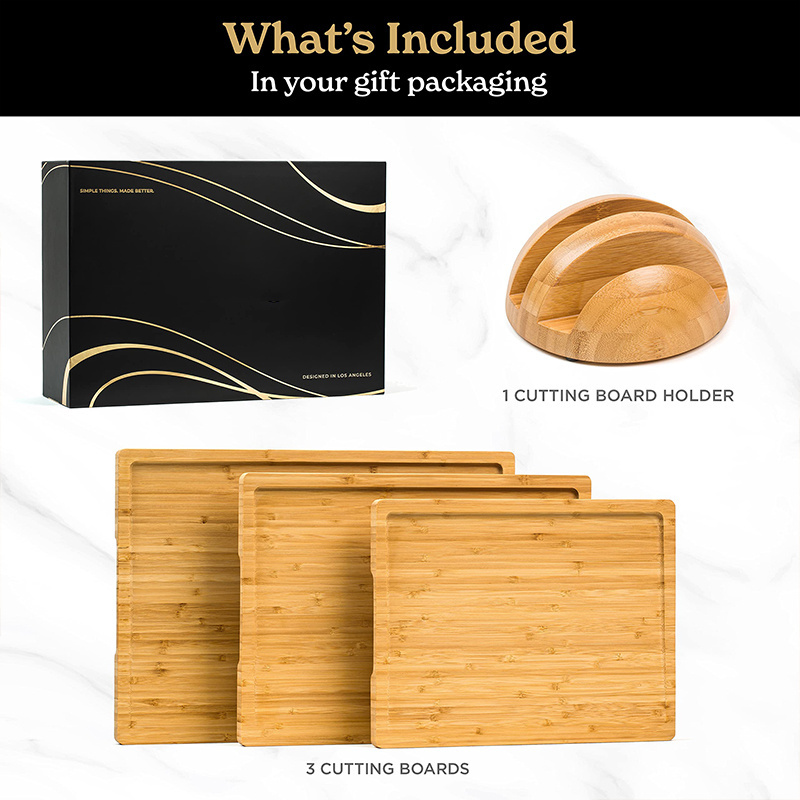 Custom Blocks 3 pack Kitchen Bamboo Chopping Board wholesale Cutting Board Set with Holder Cutting Board