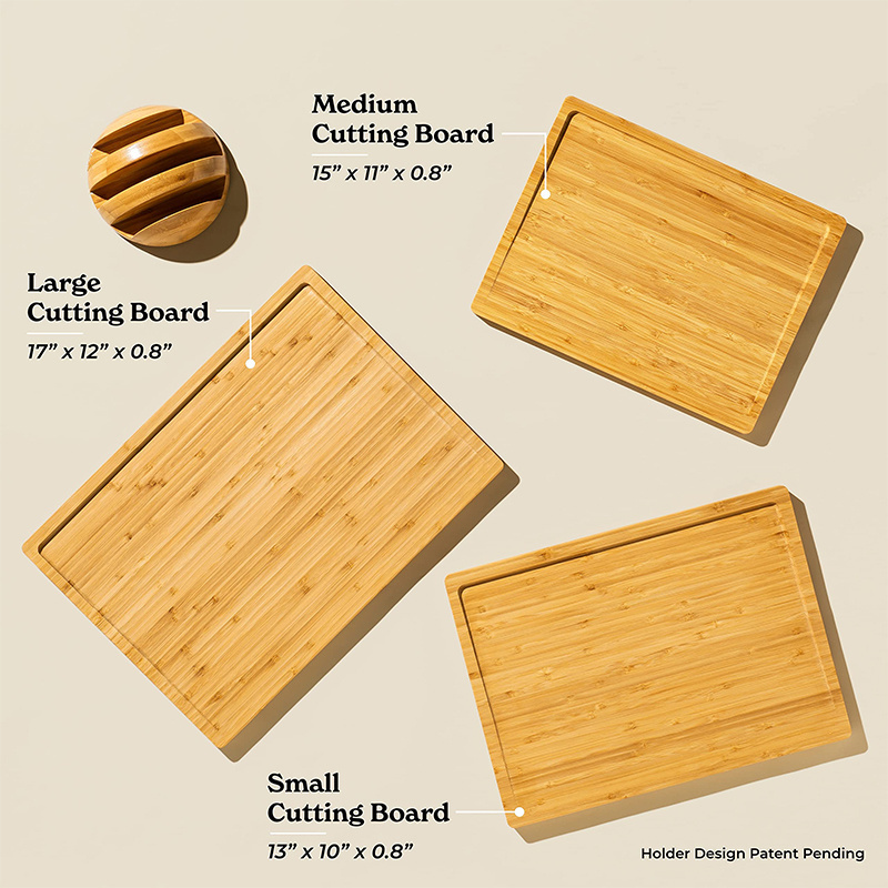 Custom Blocks 3 pack Kitchen Bamboo Chopping Board wholesale Cutting Board Set with Holder Cutting Board